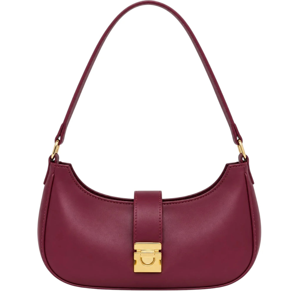 Totsi Basilz Burgundy Shoulder Bag With Elegant Gold Clasp