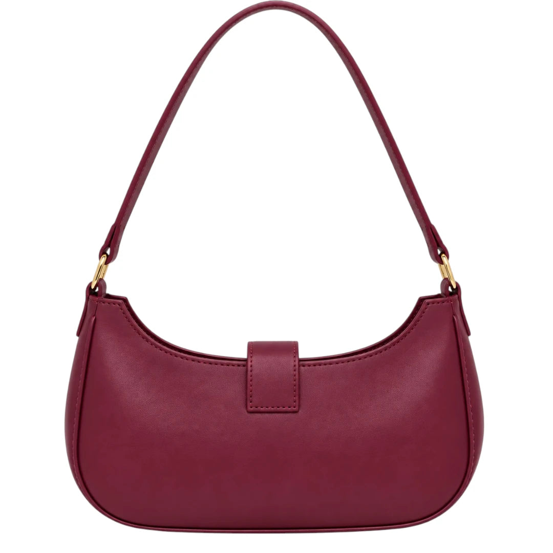 Totsi Basilz Burgundy Shoulder Bag With Elegant Gold Clasp