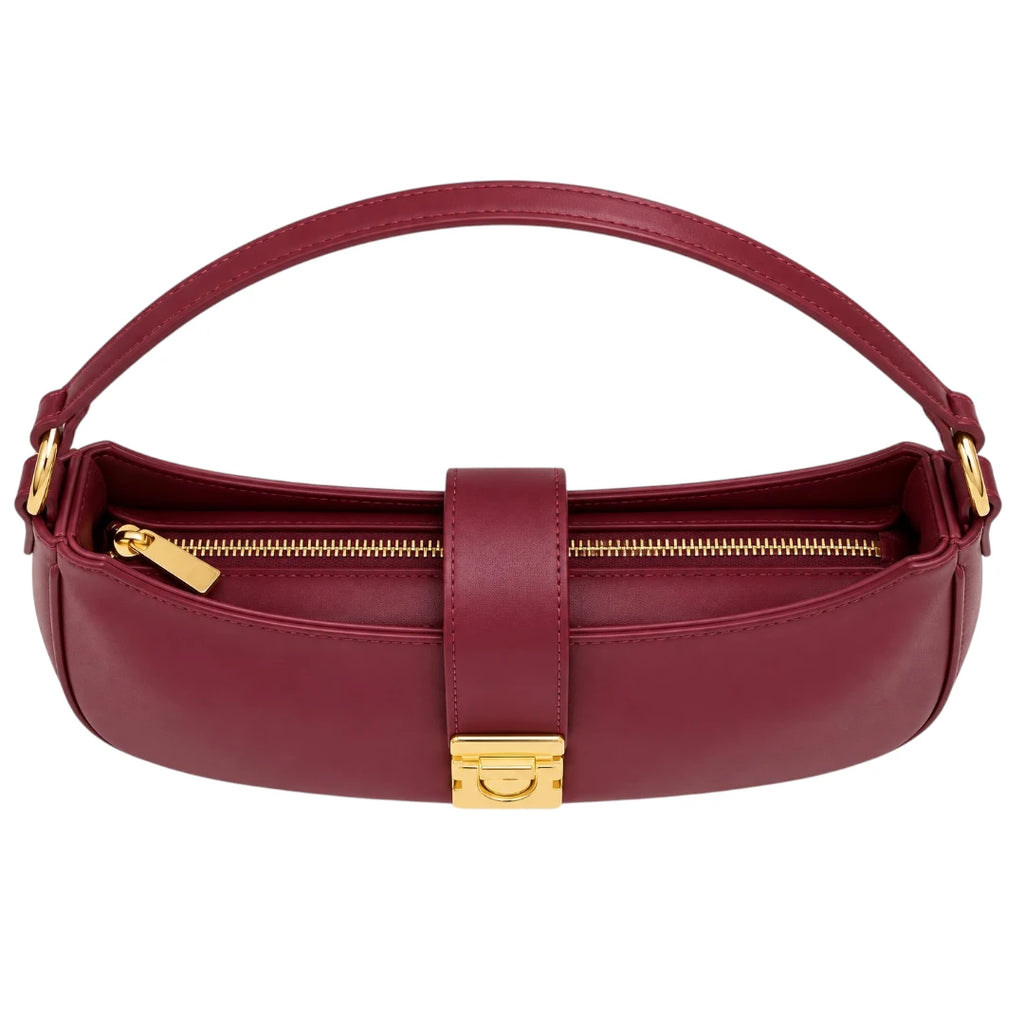Totsi Basilz Burgundy Shoulder Bag With Elegant Gold Clasp