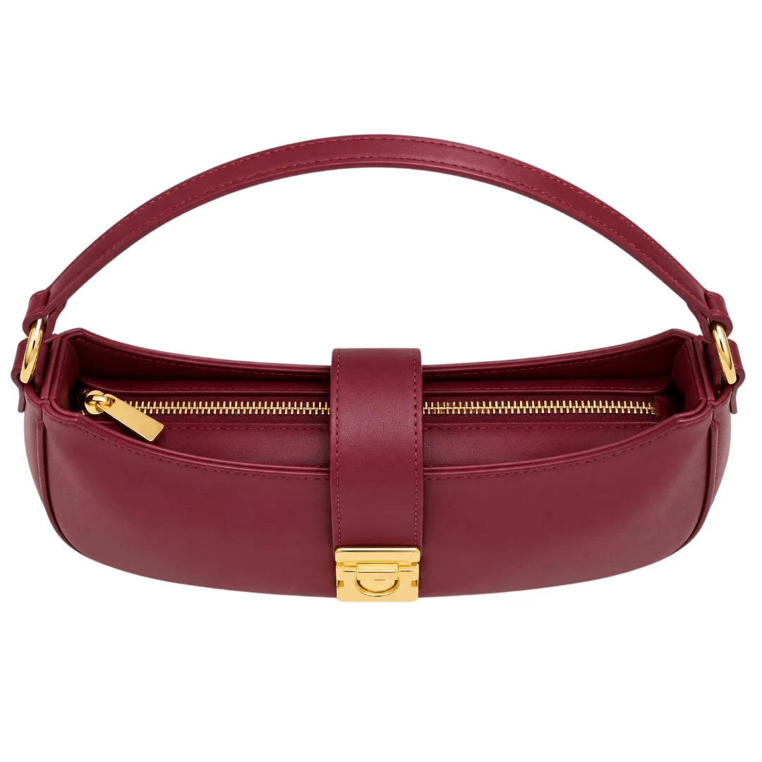 Totsi Basilz Burgundy Shoulder Bag With Elegant Gold Clasp