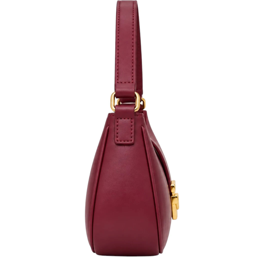 Totsi Basilz Burgundy Shoulder Bag With Elegant Gold Clasp