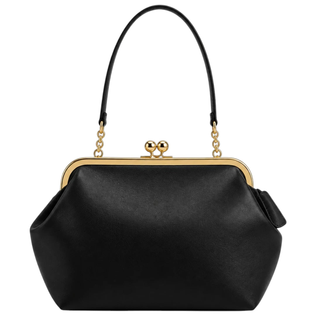 Totsi Black Elegant Kiss Lock Frame Shoulder Handbag
