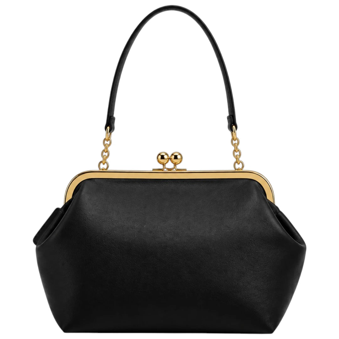 Totsi Black Elegant Kiss Lock Frame Shoulder Handbag