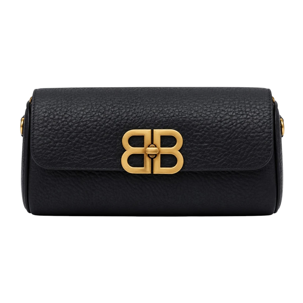 Totsi Black Pebbled Elegant Shoulder Bag with Gold Clasp