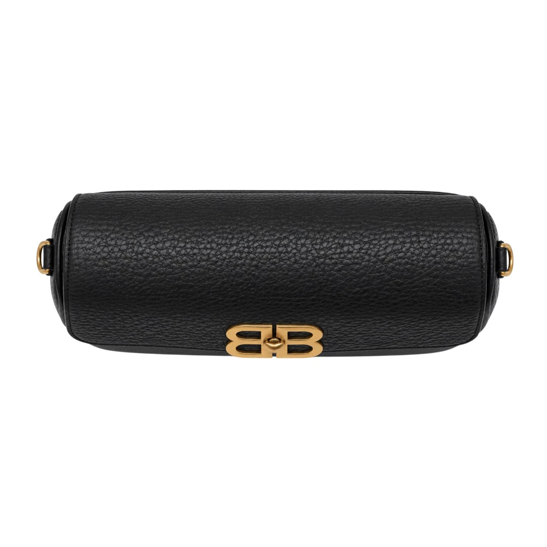 Totsi Black Pebbled Elegant Shoulder Bag with Gold Clasp