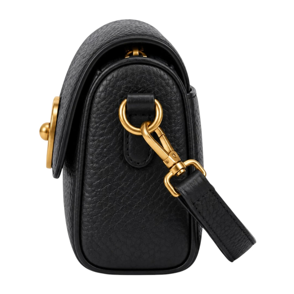 Totsi Black Pebbled Elegant Shoulder Bag with Gold Clasp