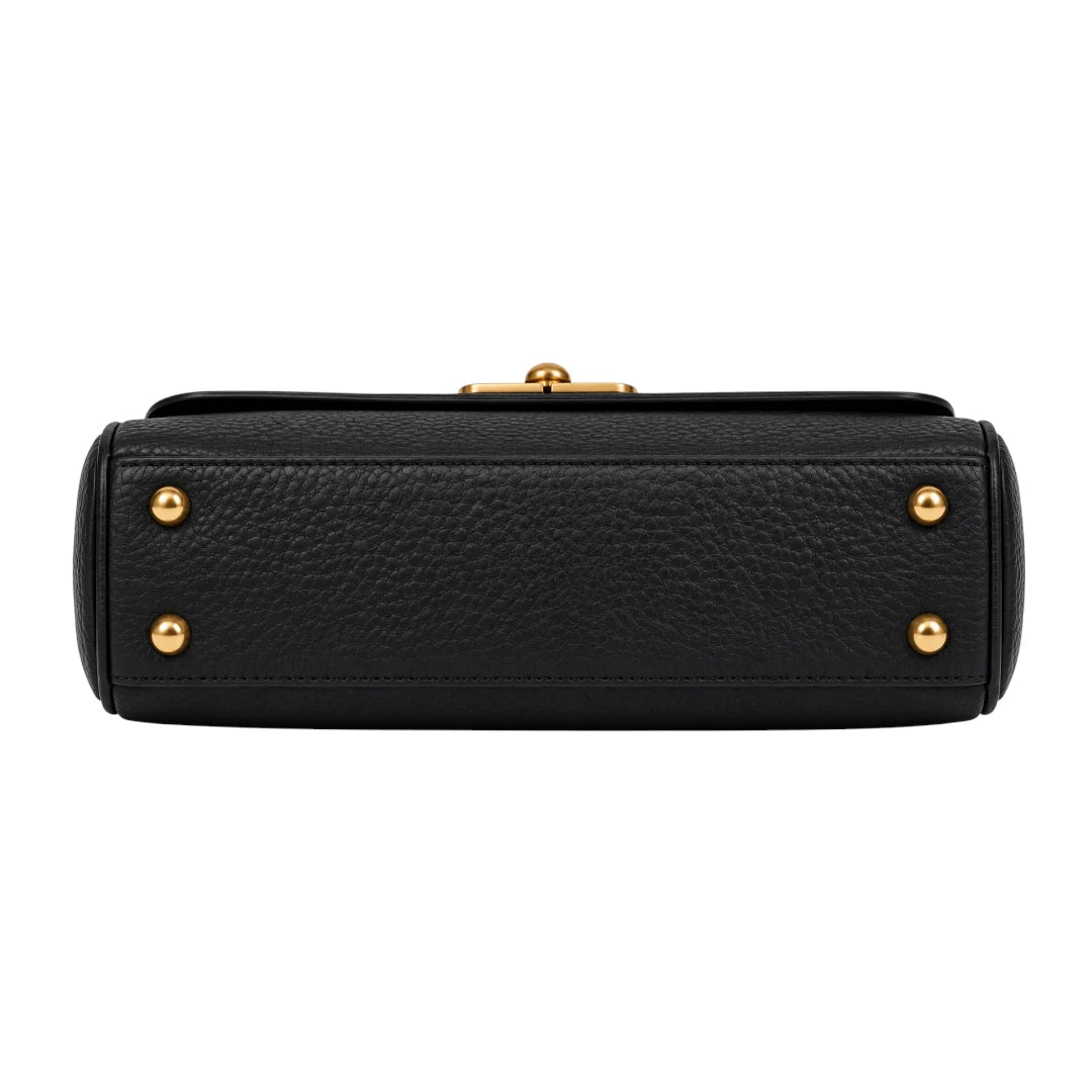 Totsi Black Pebbled Elegant Shoulder Bag with Gold Clasp