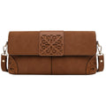 Totsi Brown Suede Ornate Cutout Flap Shoulder Bag