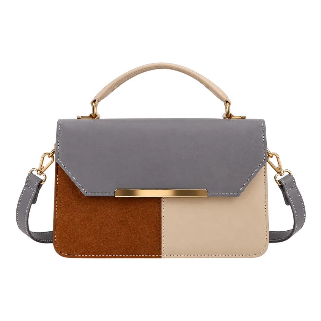 Totsi Gray Cognac Cream Structured Shoulder Satchel Handbag