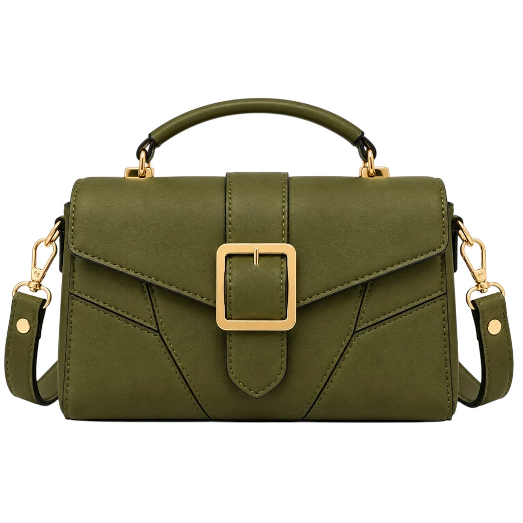 Totsi Olive Green Structured Box Style Shoulder Handbag