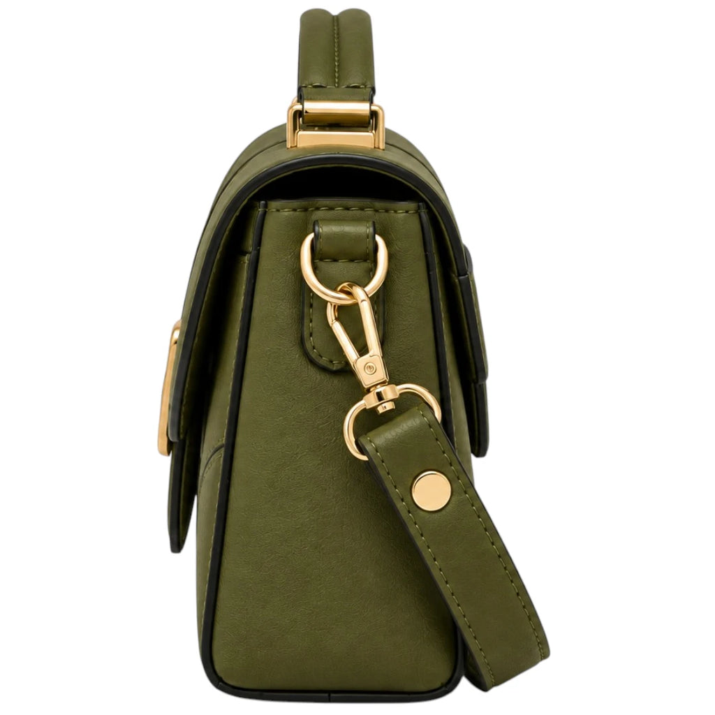 Totsi Olive Green Structured Box Style Shoulder Handbag