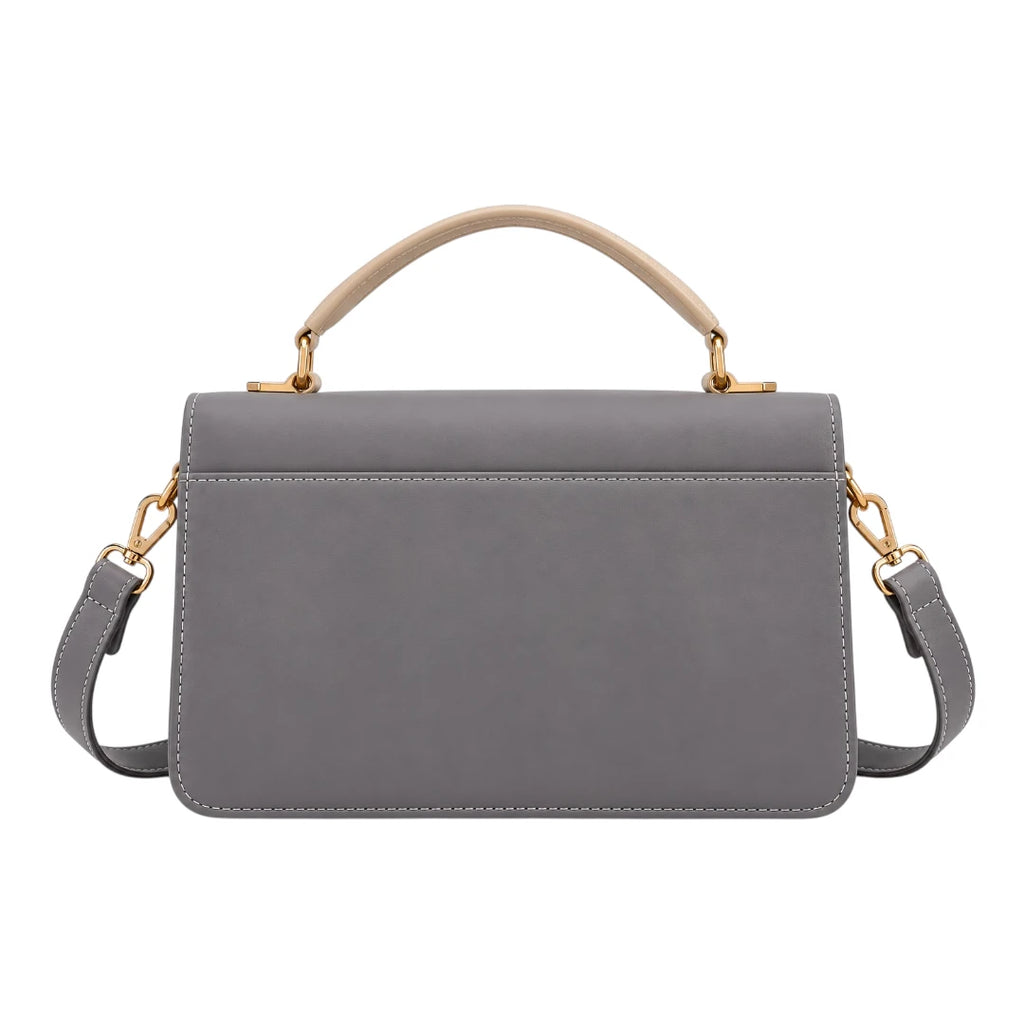 Totsi Gray Cognac Cream Structured Shoulder Satchel Handbag