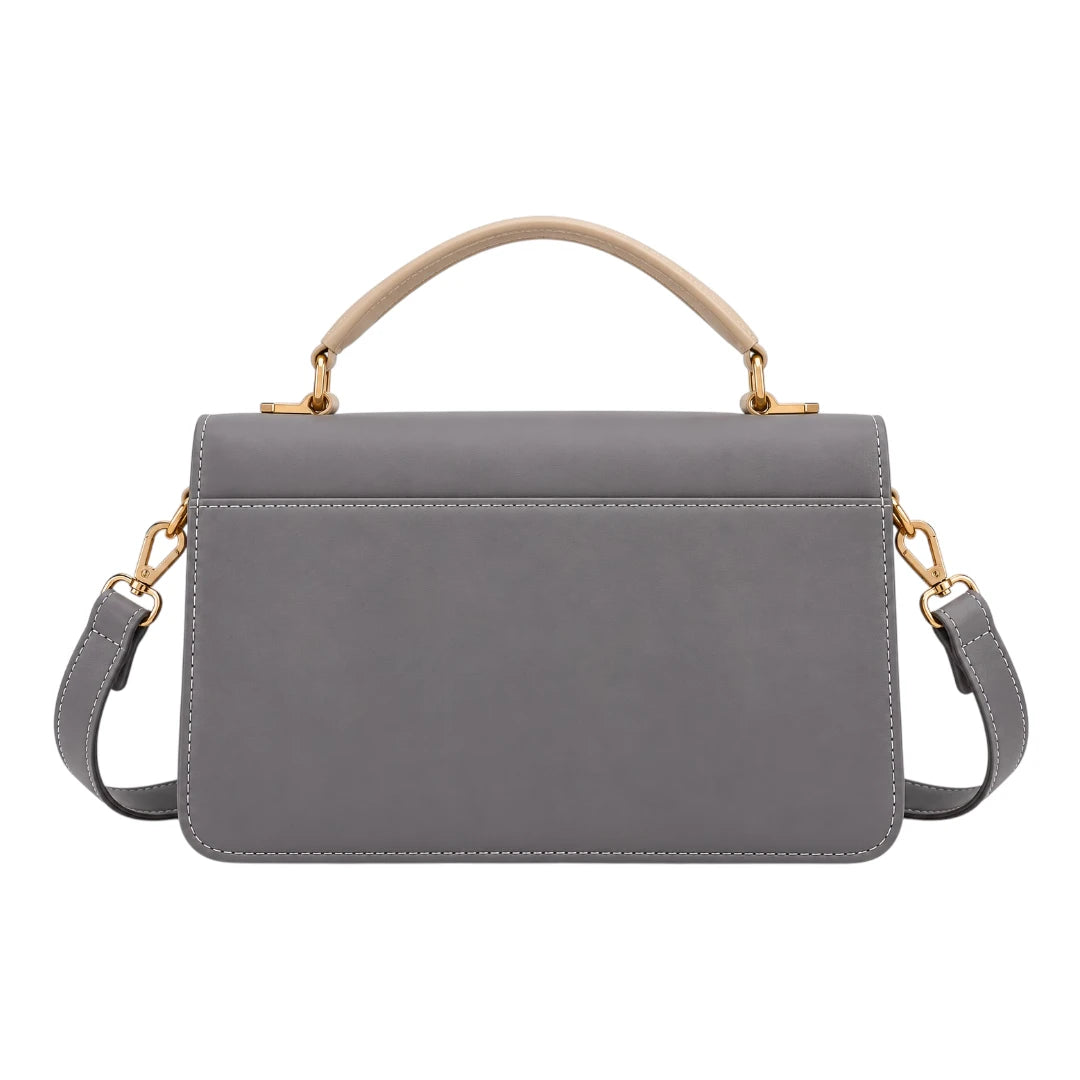 Totsi Gray Cognac Cream Structured Shoulder Satchel Handbag