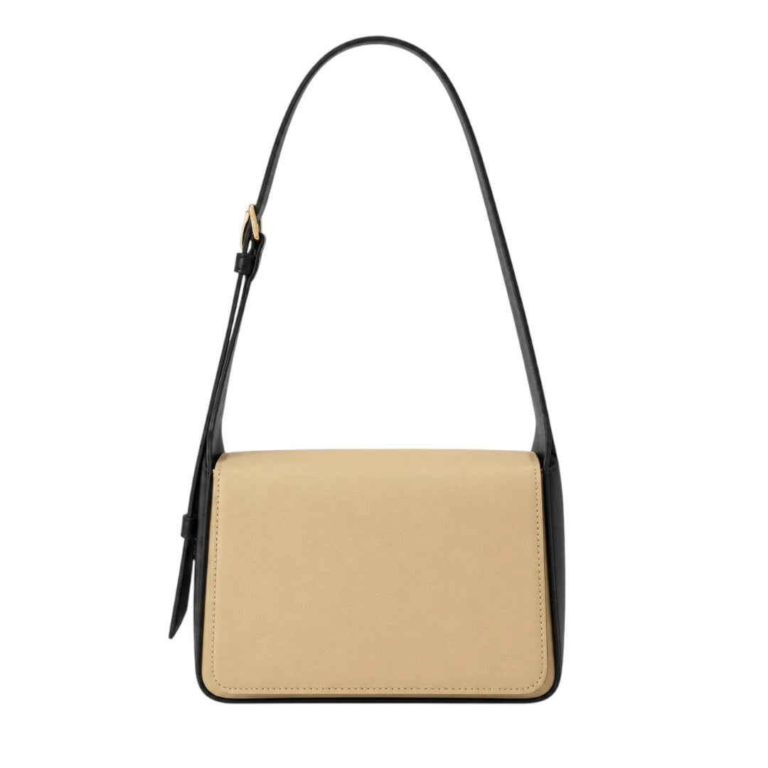 Totsi Beige Black Structured Box Shoulder Bag with Elegance