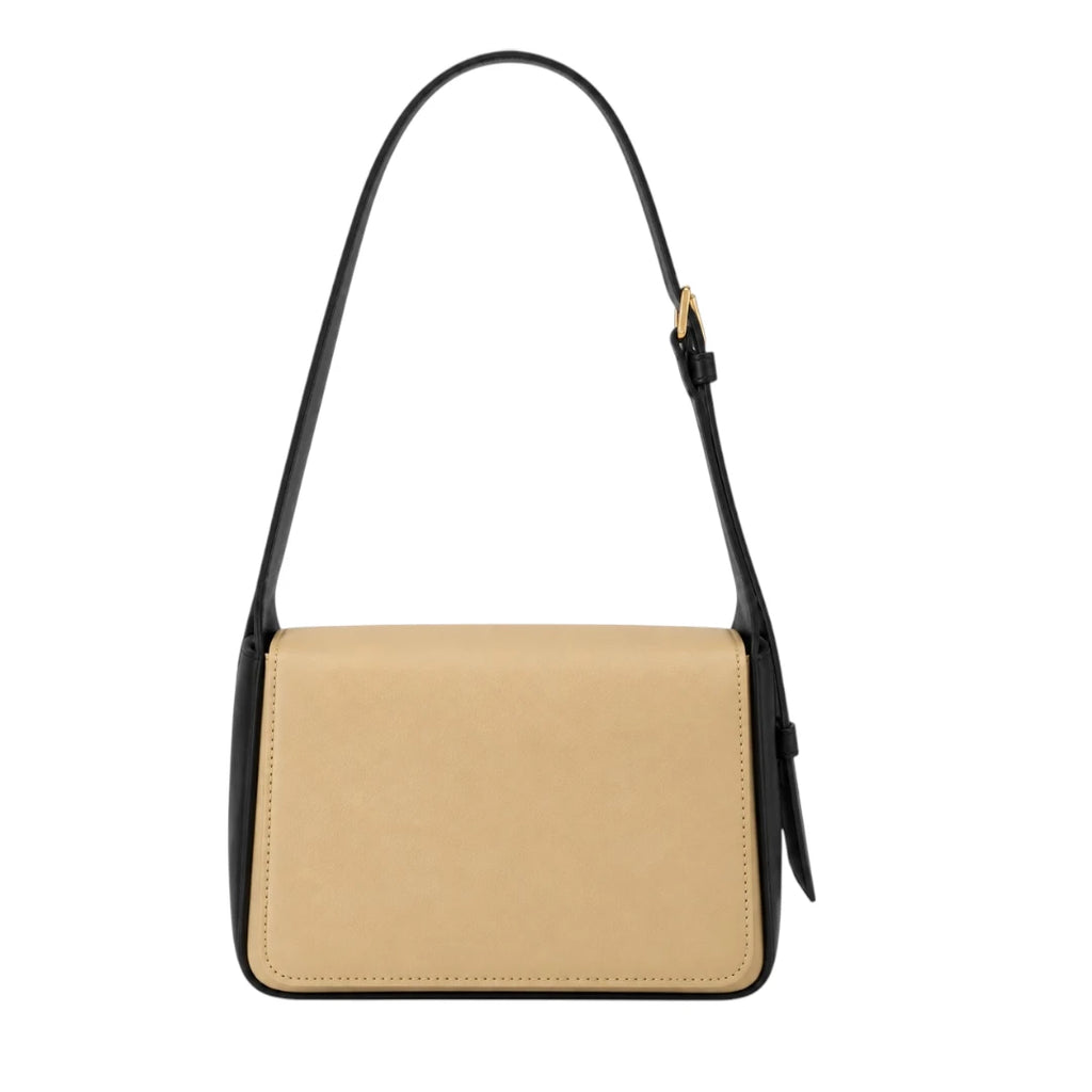 Totsi Beige Black Structured Box Shoulder Bag with Elegance