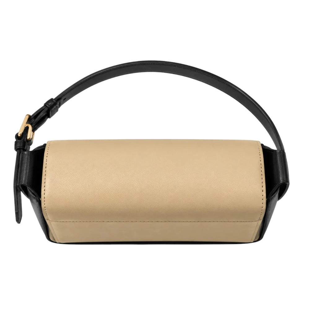 Totsi Beige Black Structured Box Shoulder Bag with Elegance