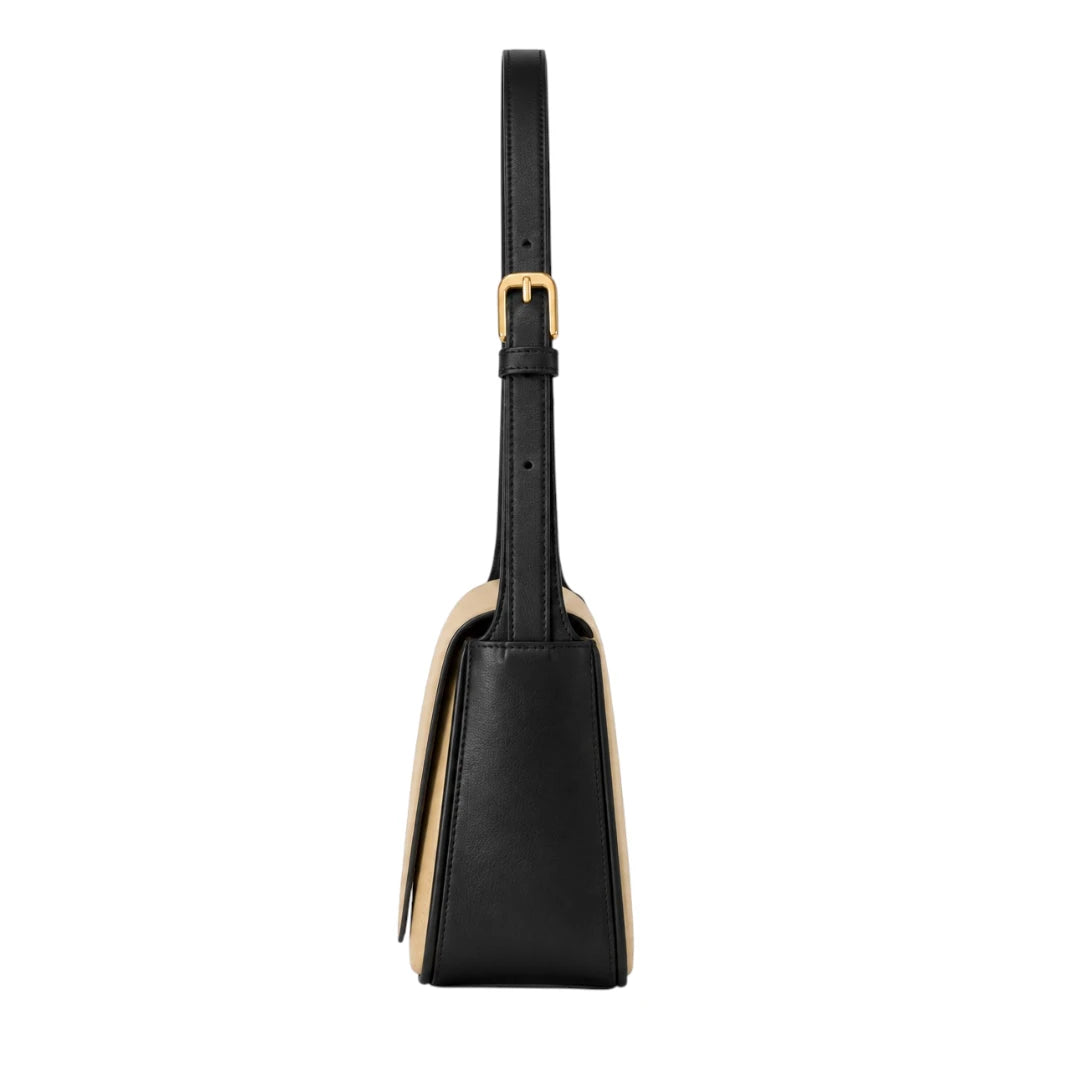 Totsi Beige Black Structured Box Shoulder Bag with Elegance