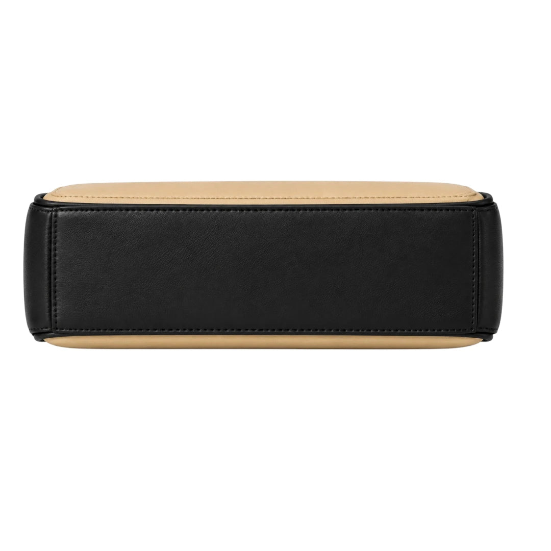 Totsi Beige Black Structured Box Shoulder Bag with Elegance