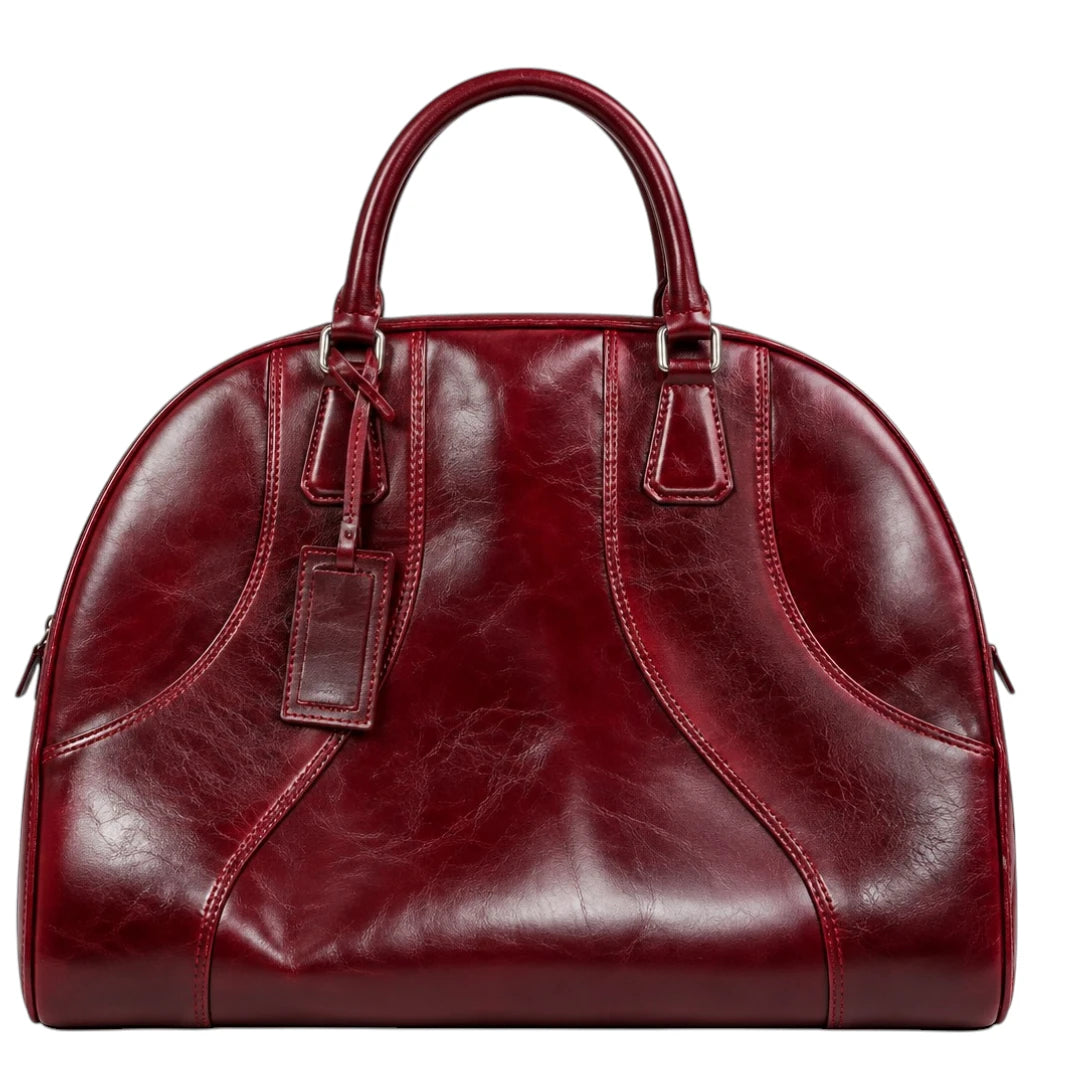 Totsi Burgundy Leather-Look Dome Handbag with Double Handles