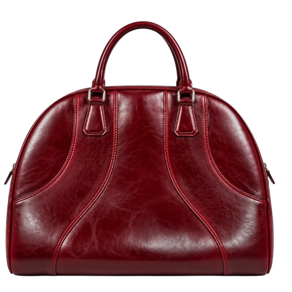 Totsi Burgundy Leather-Look Dome Handbag with Double Handles