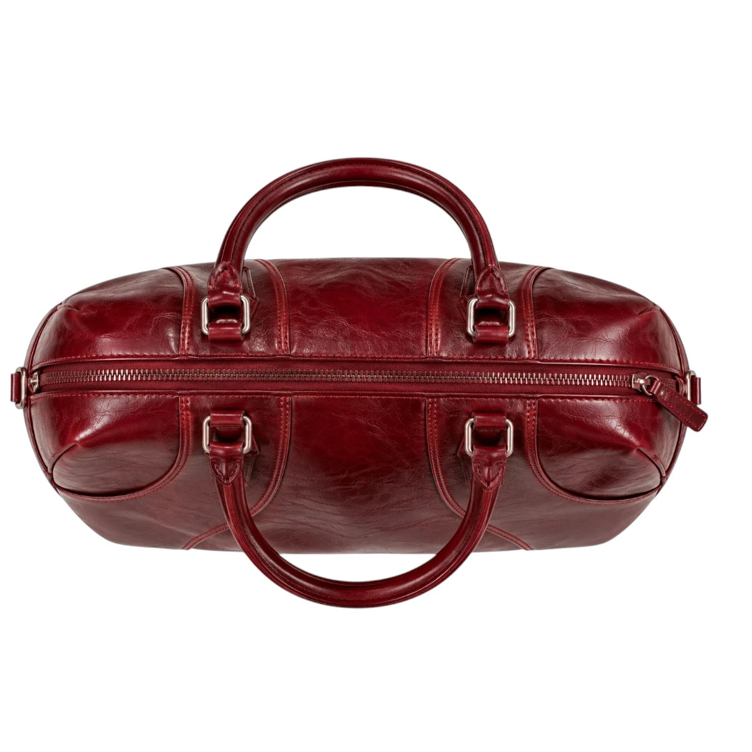 Totsi Burgundy Leather-Look Dome Handbag with Double Handles