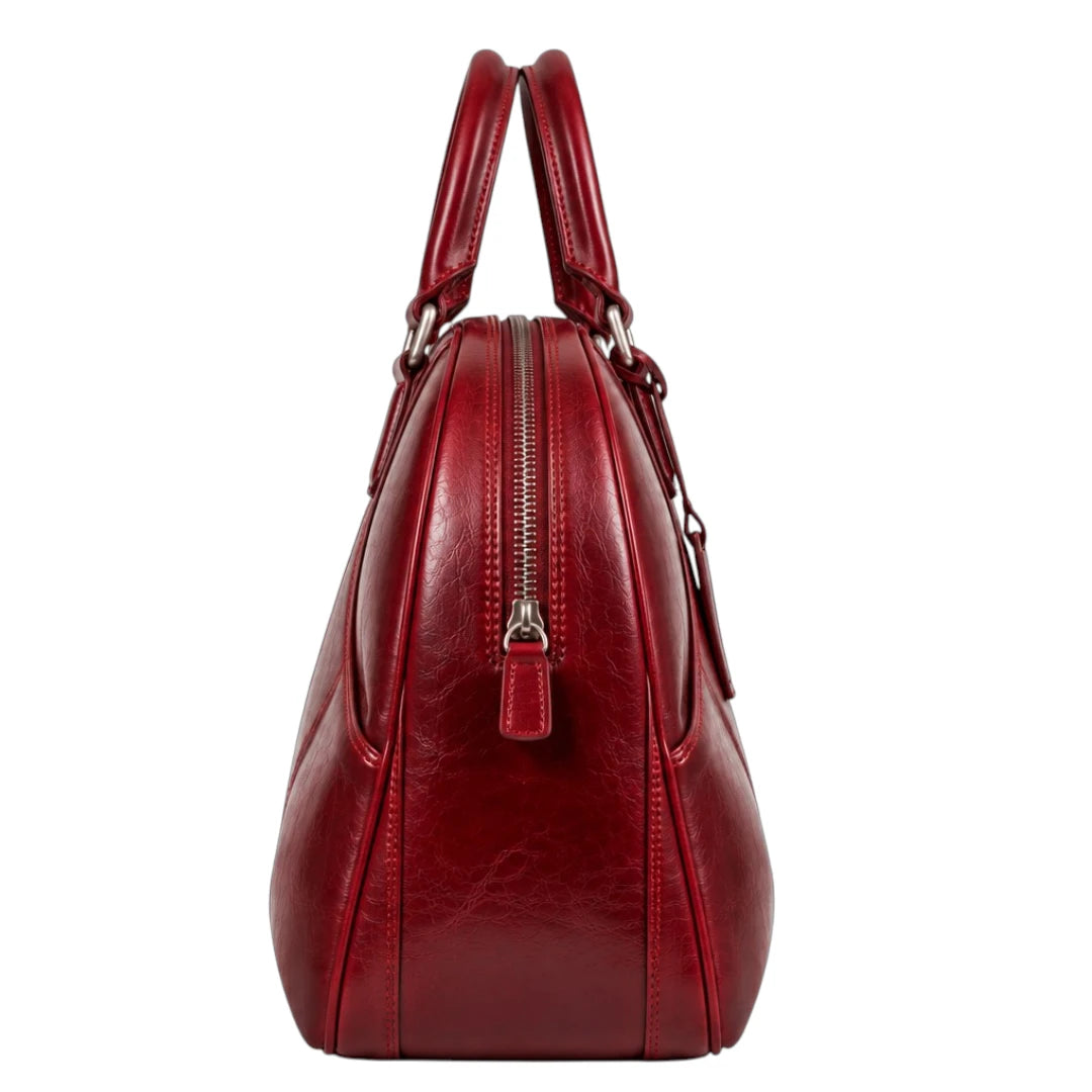 Totsi Burgundy Leather-Look Dome Handbag with Double Handles