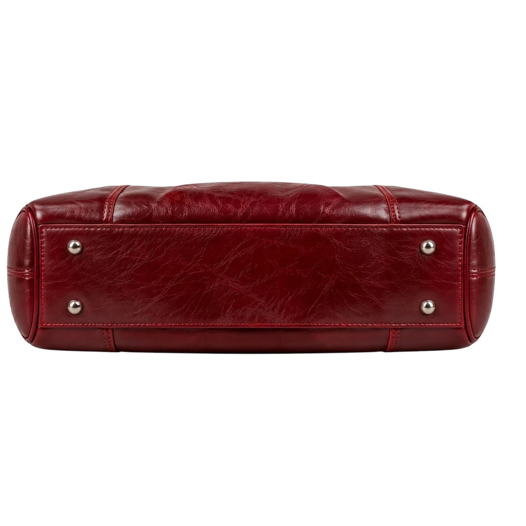 Totsi Burgundy Leather-Look Dome Handbag with Double Handles