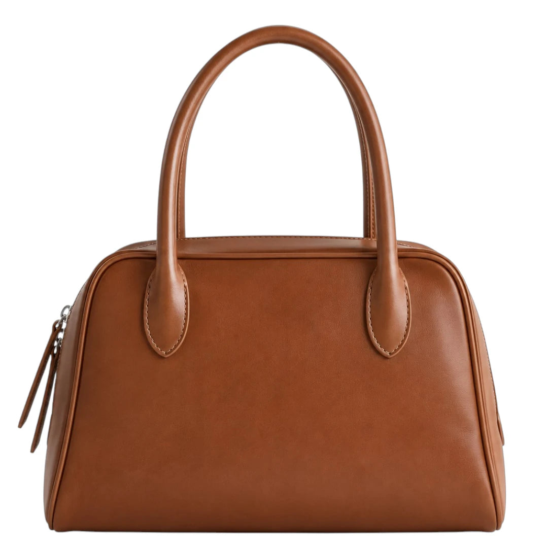Totsi Classic Brown Structured Top Handle Elegant Fashion Handbag