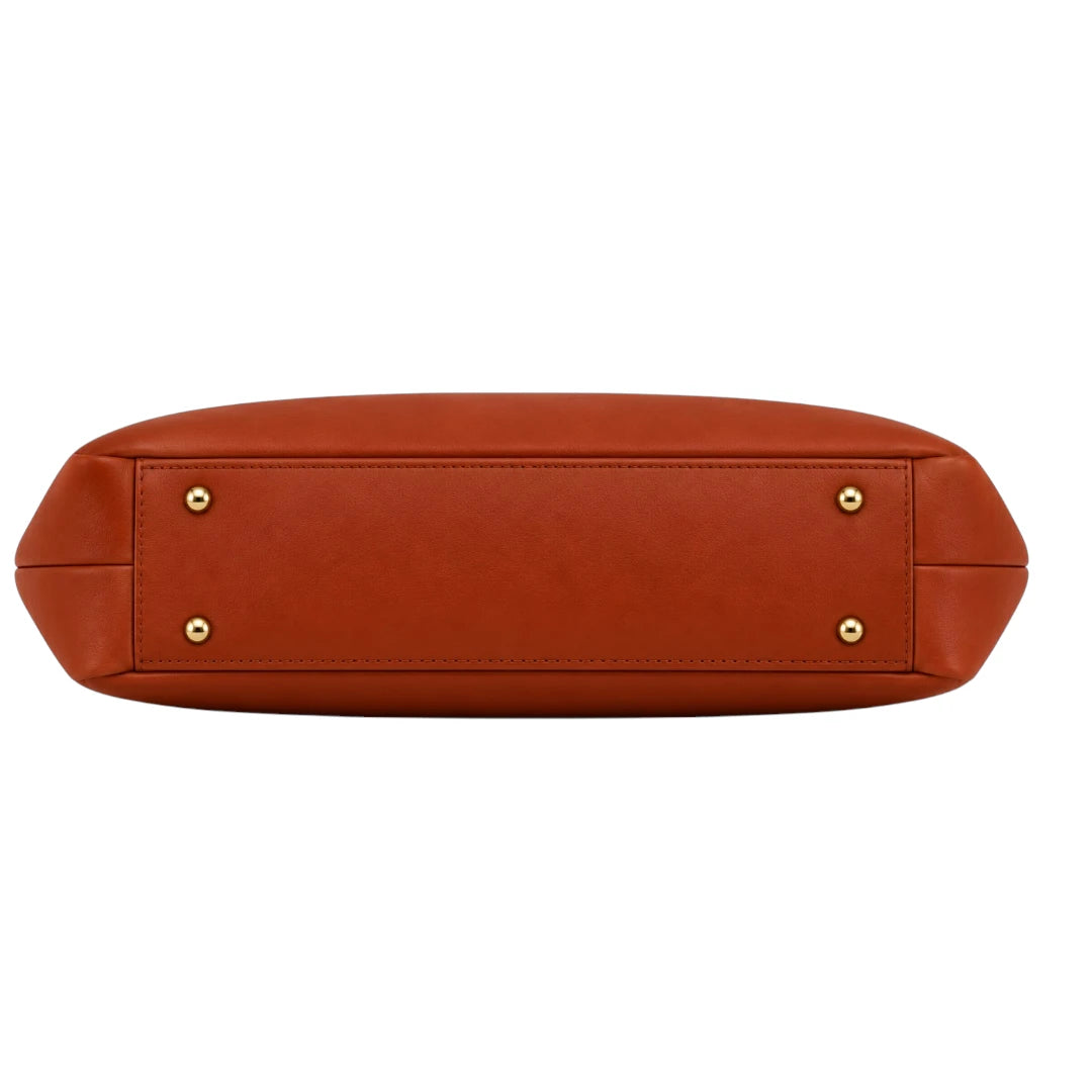 Totsi Cognac Brown Kiss Lock Structured Evening Handbag