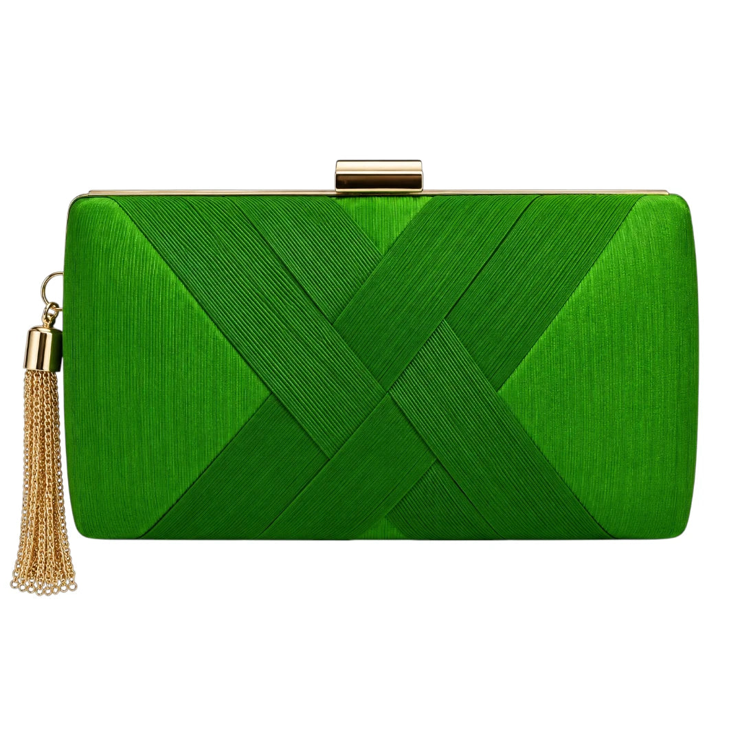 Totsi Emerald Green Geometric Textured Evening Clutch Bag