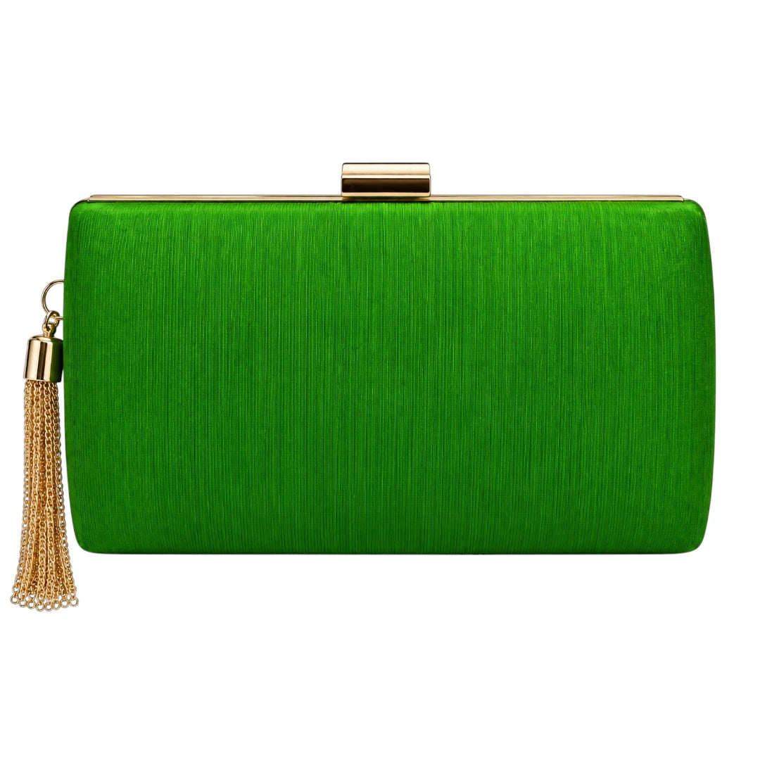 Totsi Emerald Green Geometric Textured Evening Clutch Bag