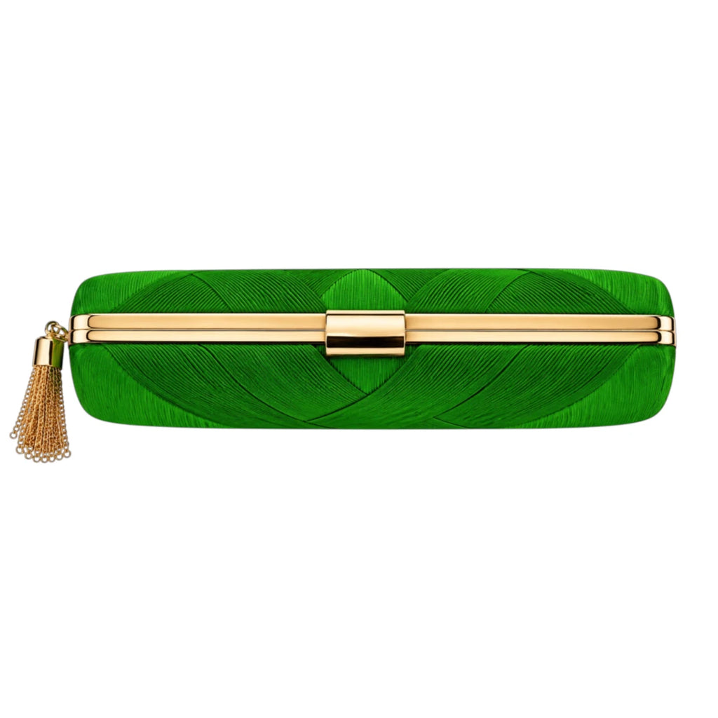 Totsi Emerald Green Geometric Textured Evening Clutch Bag