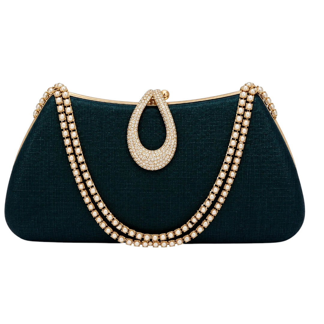 Totsi Emerald Teal Pearl Embellished Evening Clutch Bag