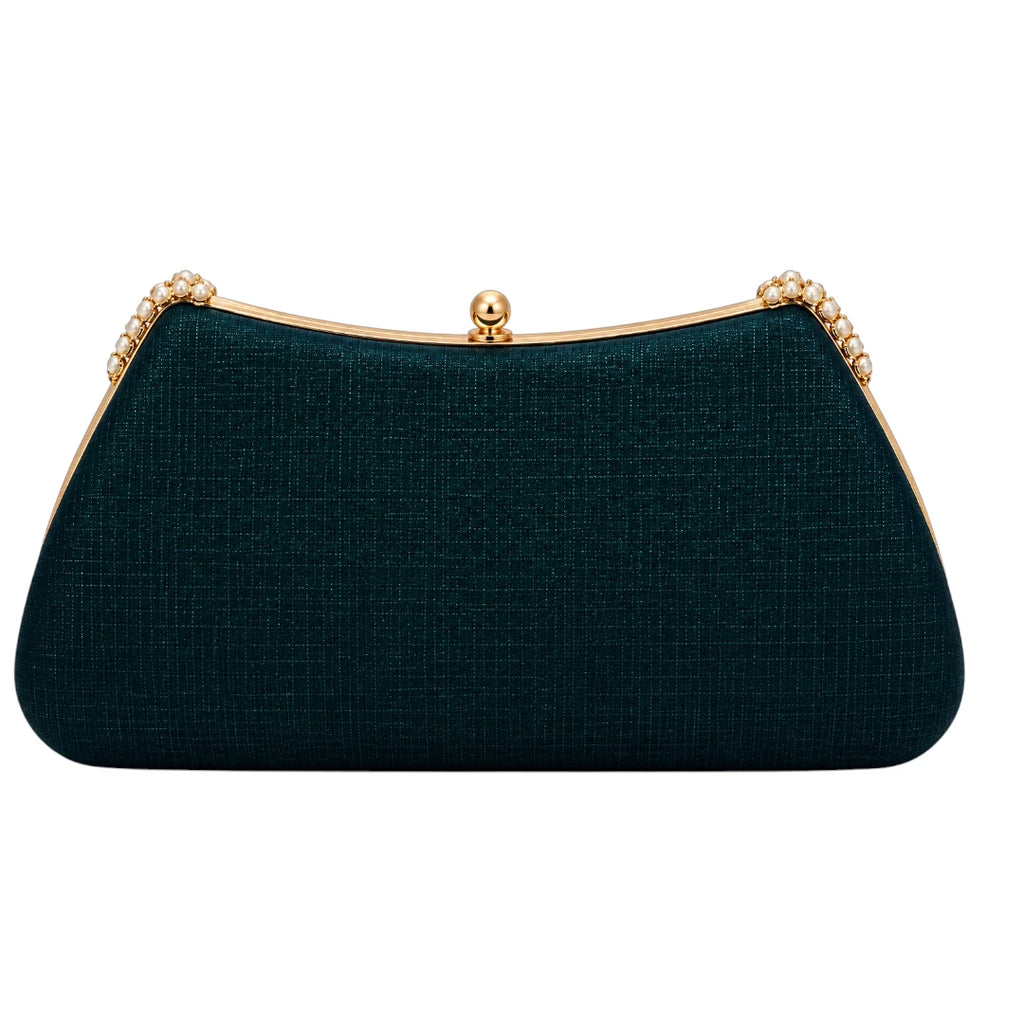 Totsi Emerald Teal Pearl Embellished Evening Clutch Bag
