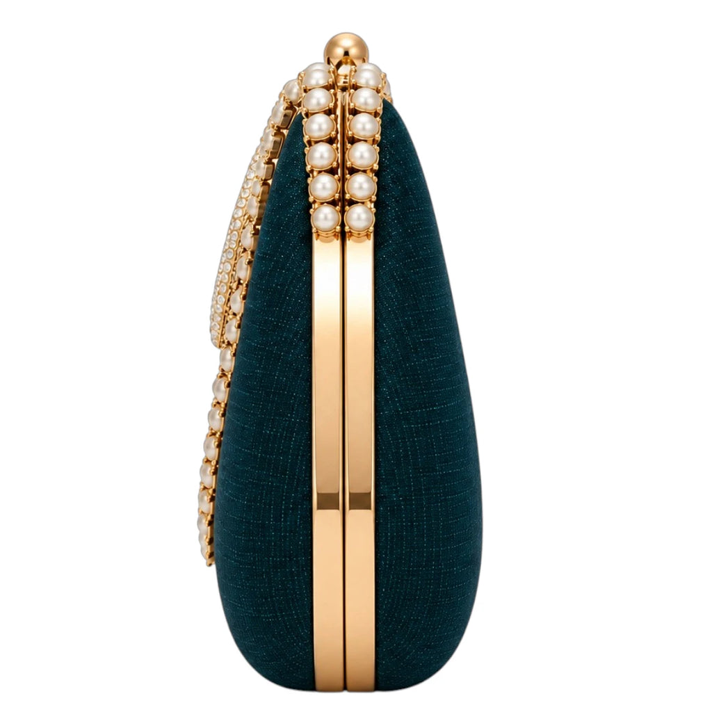 Totsi Emerald Teal Pearl Embellished Evening Clutch Bag
