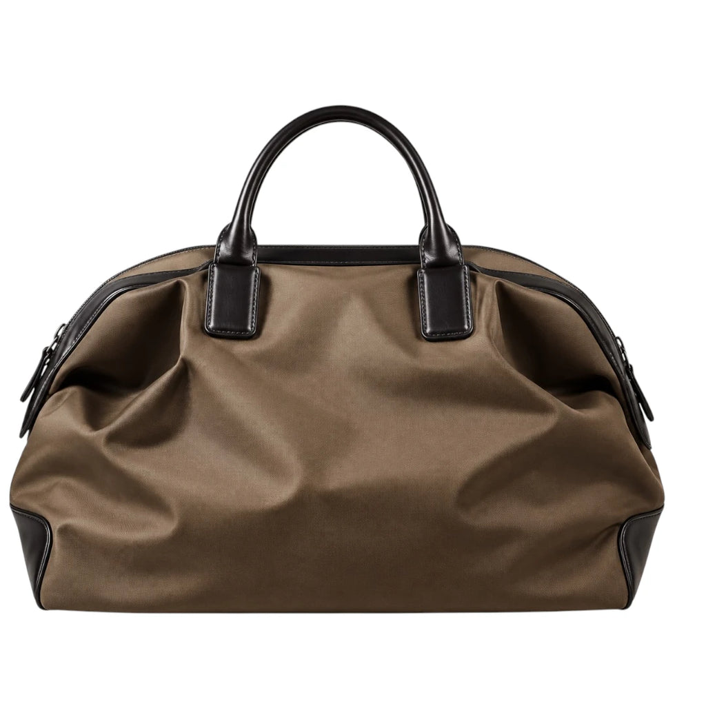 Totsi Olive Brown Leather Trimmed Duffel Tote Bag