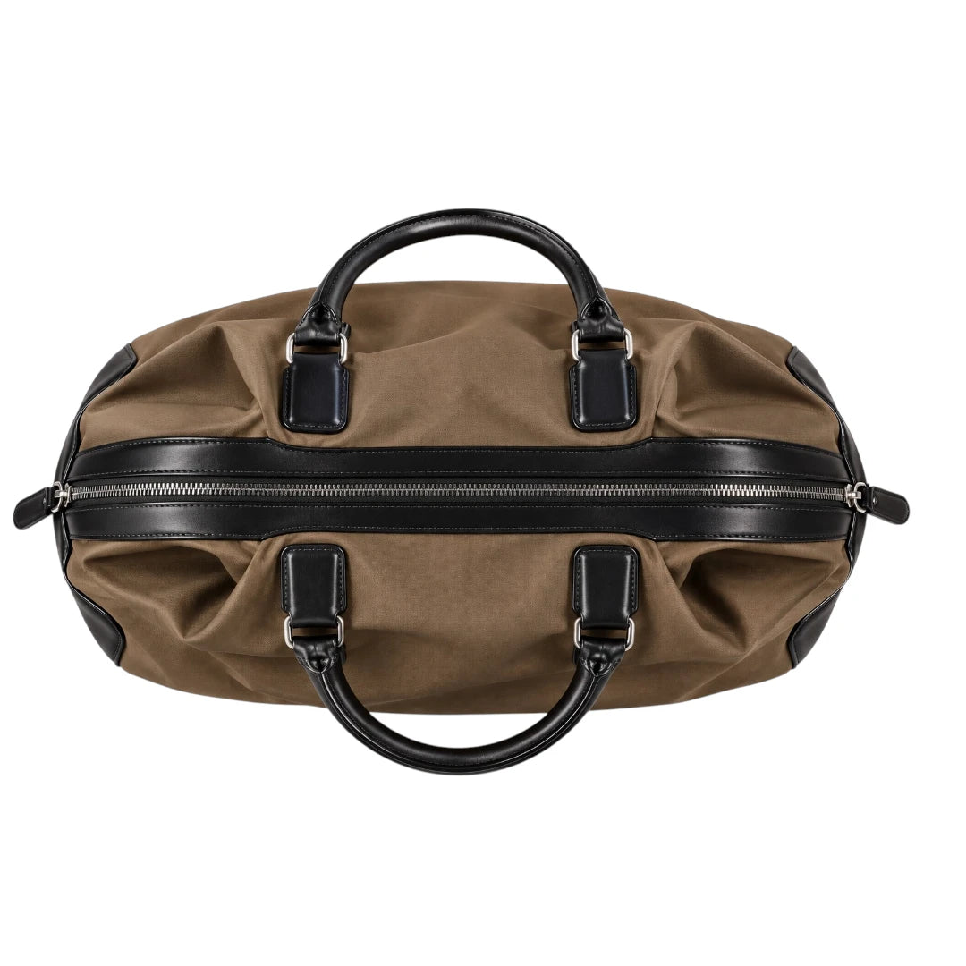 Totsi Olive Brown Leather Trimmed Duffel Tote Bag