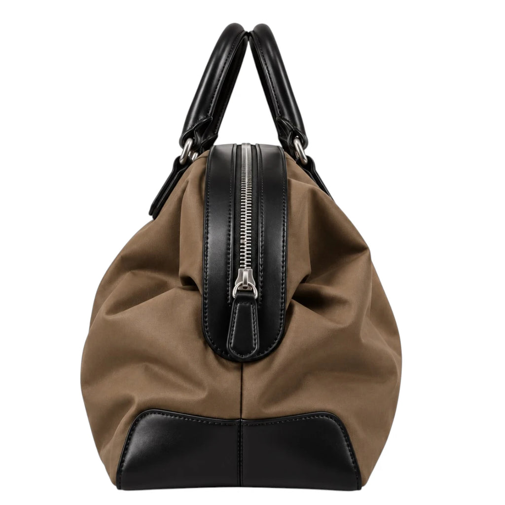 Totsi Olive Brown Leather Trimmed Duffel Tote Bag