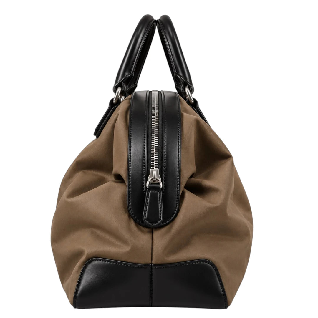 Totsi Olive Brown Leather Trimmed Duffel Tote Bag