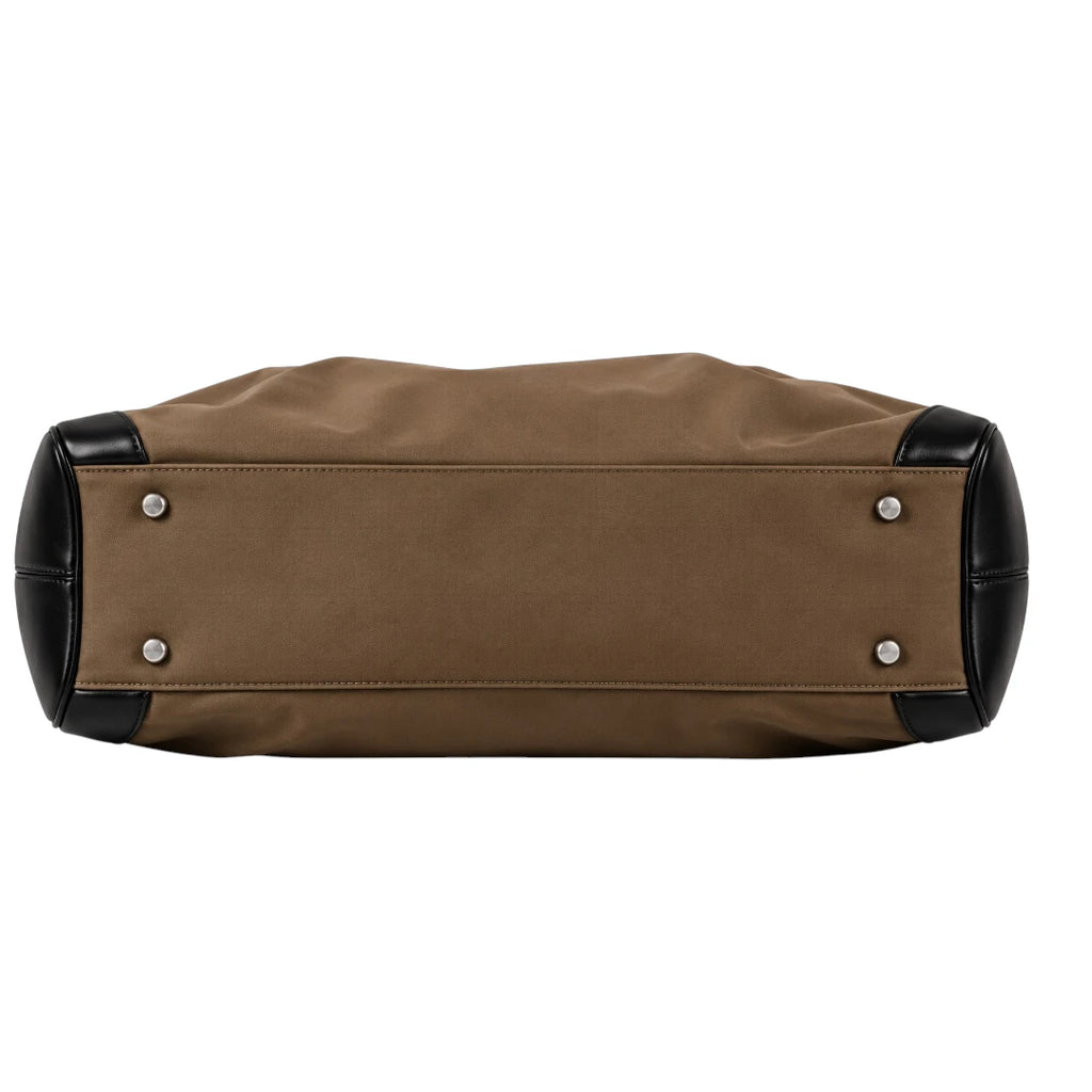 Totsi Olive Brown Leather Trimmed Duffel Tote Bag